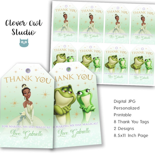 Princess and The Frog Thank You Tags, Princess Tiana Tags, Princess and The Frog Party, Tiana Birthday, Printables, Personalized, Digital