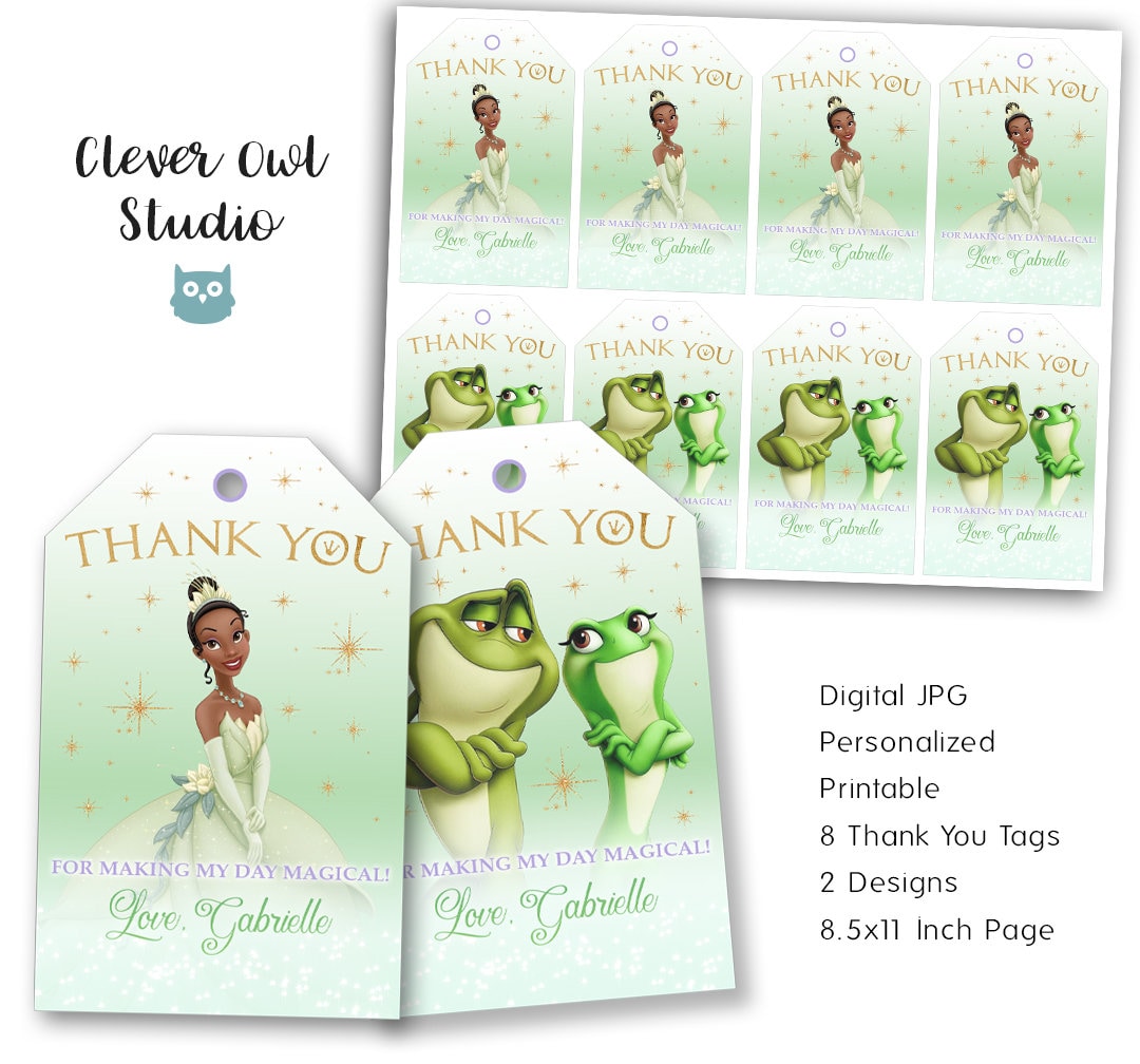 Princess and The Frog Thank You Tags, Princess Tiana Tags, Princess and The Frog Party, Tiana Birthday, Printables, Personalized, Digital