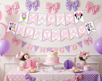 Minnie Mouse and Daisy Duck Birthday Banner, Birthday Banner, Birthday Party, Printables, Bunting Flags, Digital, Instant Download, DIY