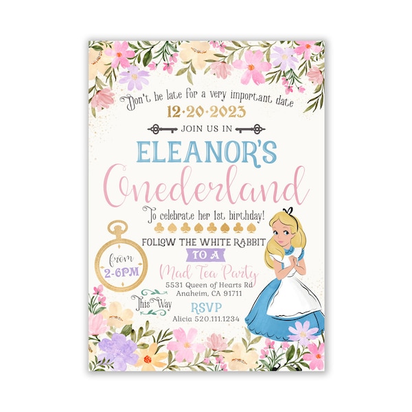 Alice in Onederland Invitations, Alice in Wonderland Invitation, Disney Princess, Classic Alice Invitation, Digital, Personalized, ANY AGE