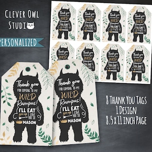 Where The Wild Things Are Thank You Tags, Wild One Tags, Wild Things Party, Birthday, Favor Tags, Digital, Printables, Personalized