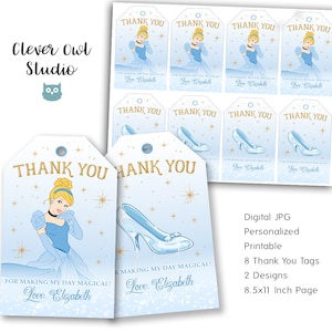 Cinderella Thank You Tags, Princess Cinderella Tags, Cinderella Party, Cinderella Tags, Party Favor Tags, Printables, Personalized, Digital