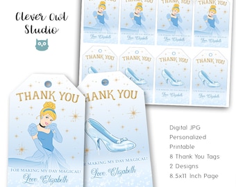 Cinderella Thank You Tags, Princess Cinderella Tags, Cinderella Party, Cinderella Tags, Party Favor Tags, Printables, Personalized, Digital