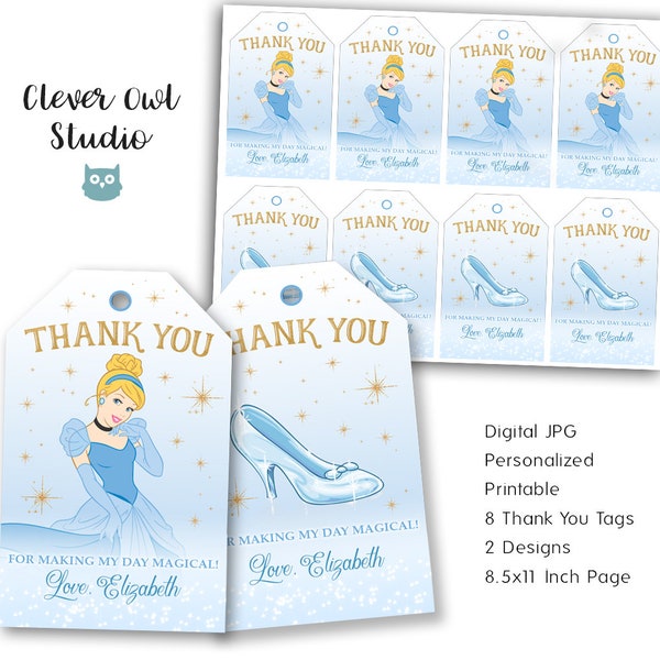 Cinderella Thank You Tags, Princess Cinderella Tags, Cinderella Party, Cinderella Tags, Party Favor Tags, Printables, Personalized, Digital