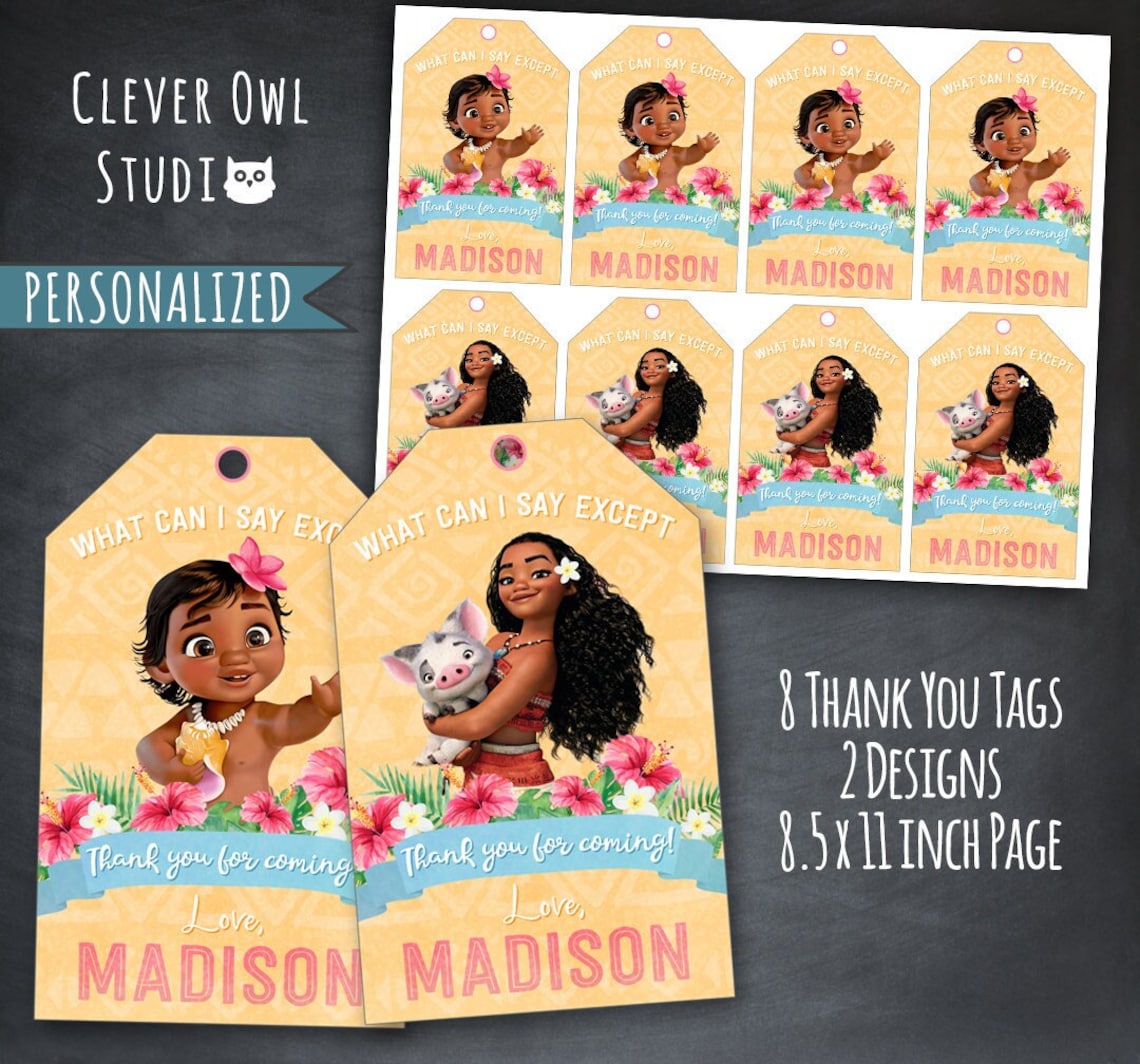 Moana Thank You Tags Princess Moana Tags Princess Moana - Etsy