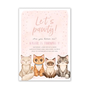 Kätzchen Einladung, Katzen Geburtstagseinladung, Kätzchen Geburtstagsparty Thema, Kätzchen Geburtstagsparty, Katzengeburtstag Thema, personalisiert, Digital
