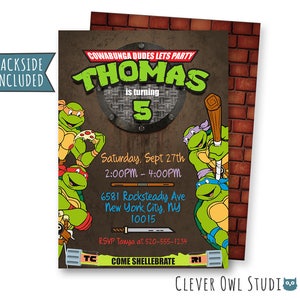 TMNT Invitation, Teenage Mutant Ninja Turtles Invitation, TMNT Birthday Invitation, Leonardo, TMNT Party, Personalized, Printables, Digital image 1