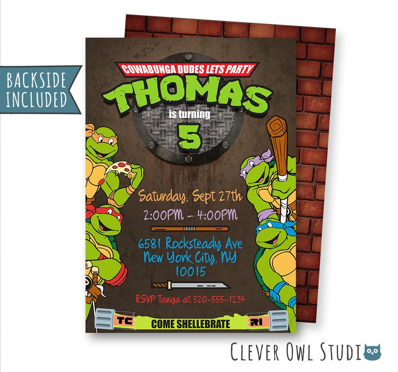 TMNT Invitation, Teenage Mutant Ninja Turtles Invitation, TMNT Birthday Invitation, Leonardo, TMNT Party, Personalized, Printables, Digital image 1