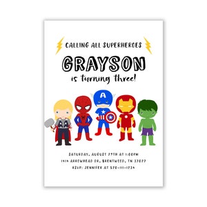 Superhero Birthday Invitation, Hero Birthday Invitation, Comic Book Invitation, Avengers Invitation, Super Heroes Invites, Digital Download