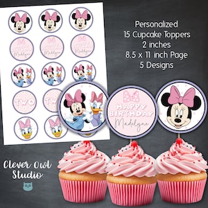Minnie Mouse Cupcake Toppers, Daisy Duck Cupcake Toppers, Tags, Party, Minnie Mouse and Daisy Duck, Favors, Bowtique, Personalized, Digital
