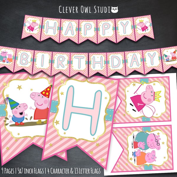 Peppa Pig Banner, Peppa Pig Birthday Banner, Peppa Pig Party, Peppa Pig Printables, Fairy Peppa Pig Banner, Digital, Instant Download