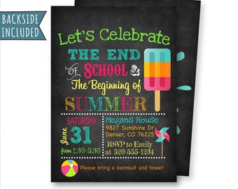 Summer Invitation, Summer Party Invitation, End of School Party, Invites, Printables, Digital