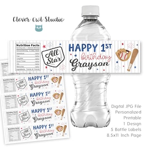 Baseball Bottle Labels, Baseball Party, Baseball Birthday Labels, Baseball Party Favors, Baseball labels, Theme, Personalized, Printables