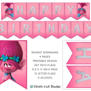 Trolls Poppy Banner, Trolls Birthday Party Banner, Trolls Party, Trolls Printables, Poppy Theme Banner, Trolls Poppy Sign, Instant Download