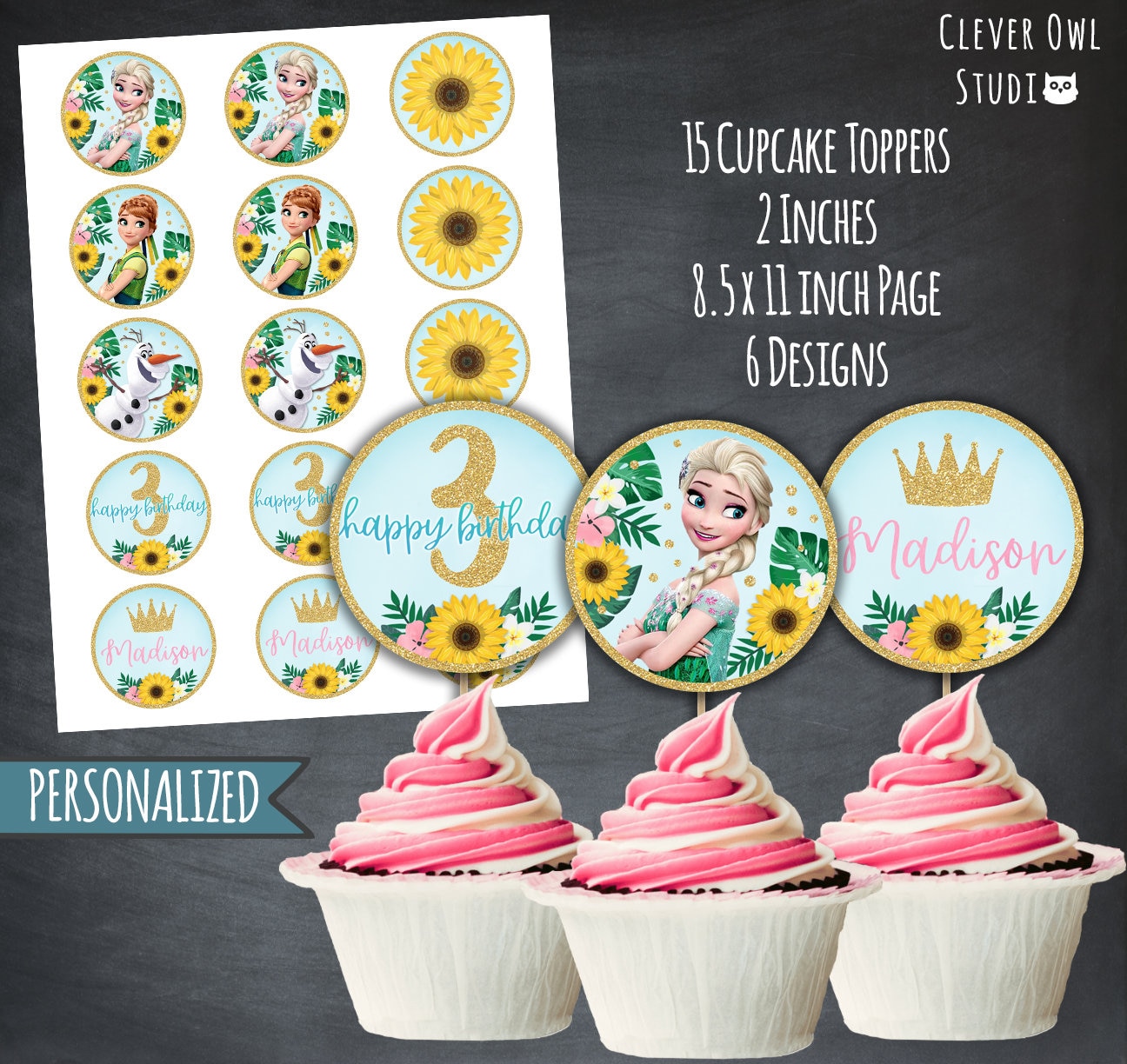 Frozen Fever Cupcake Toppers Frozen Circle Tags Frozen Etsy