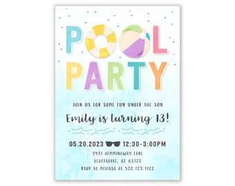 Pool Party Invitation, Pool Birthday Invitation, Pool Party, Pool Birthday Party, Summer Party, DIY, Digital Download, Summer Invites, Party