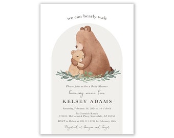 Beer baby shower uitnodiging, Bearly wachten Bear uitnodiging, schattige beer baby shower, baby shower uitnodiging, aards, Boho, digitaal, afdrukbaar