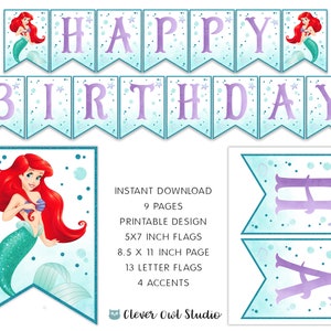 Meerjungfrau Geburtstagsbanner, Prinzessin Ariel Banner, Meerjungfrau Party, Meerjungfrau Printables, Digital, Instant Download, DIY