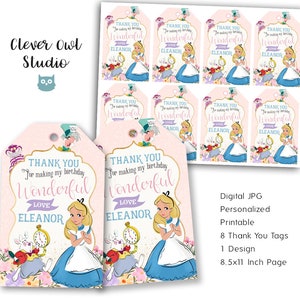 Alice in Wonderland Thank You Tags, Alice Tags, Alice in Wonderland Party, Alice in Wonderland Tags, Favor Tags, Onederland, Digital
