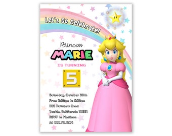 Princess Peach Invitation, Princess Peach Party, Super Mario Party, Princess Peach Birthday Party, Personalized, Mario and Luigi, Printables