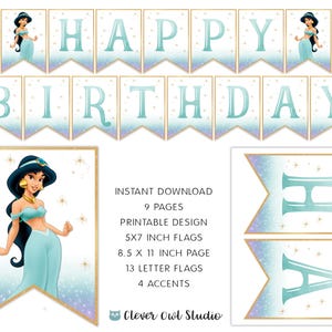 Aladdin Jasmine Birthday Banner, Princess Jasmine Banner, Jasmine Birthday Party, Printables, Aladdin Party, Digital, Instant Download