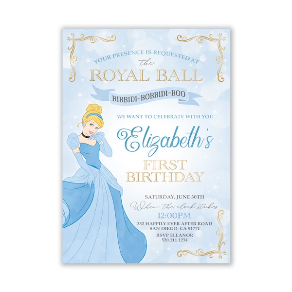 Faire-part Cendrillon, Invitation princesse Cendrillon, fête Cendrillon, 1er anniversaire de Cendrillon, pantoufle de verre, numérique, invitations Cendrillon