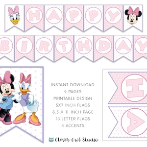 Striscione di compleanno di Minnie Mouse e Paperina, striscione di compleanno, festa di compleanno, stampabili, bandierine, digitale, download immediato, fai da te