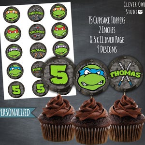 Décorations de cupcakes TMNT, étiquettes TMNT, fête tmnt, cadeaux tmnt, cupcakes Teenage Mutant Ninja Turtles, produits à imprimer, personnalisés, numérique, bricolage