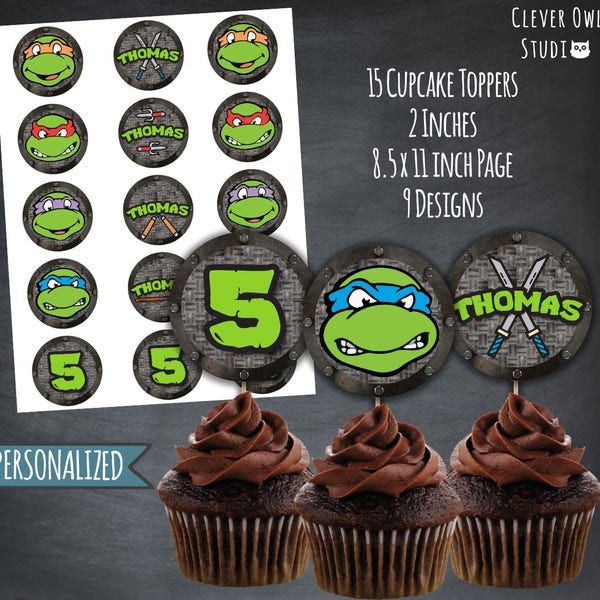 TMNT Cupcake Toppers, TMNT Tags, tmnt Party, tmnt Favors, Teenage Mutant Ninja Turtles Cupcakes, Printables, Personalized, Digital, DIY