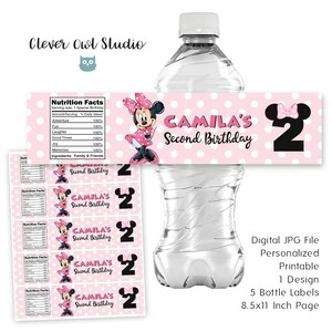 Minnie Mouse Bottle Labels, Minnie Mouse Party, Minnie Mouse Theme, Minnie Mouse Bottle Wrappers, Favors, Personalized, Printables, Digital