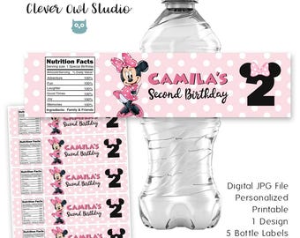 Minnie Maus Geburtstag Flaschenetiketten (Digital)