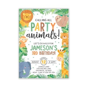 Jungle Birthday Invitation, Wild One Invitation, Safari Birthday Party, First Birthday, Jungle Animals, Zoo Invites, Digital Printable