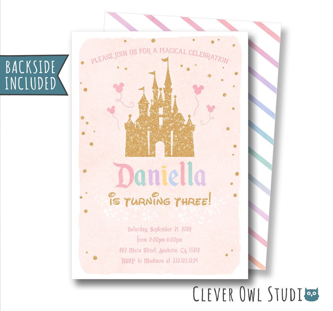 Magical Birthday Party Invitation, Disneyland Girl Invitation, Pastel Magical Birthday Party Invitation, Disneyland Girl Invitation, Pastel