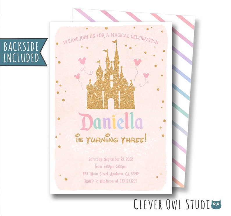 Magical Birthday Party Invitation, Disneyland Girl Invitation, Pastel Colors, WDW, Classic, DIY, Digital Download, Castle Invites, Party image 1