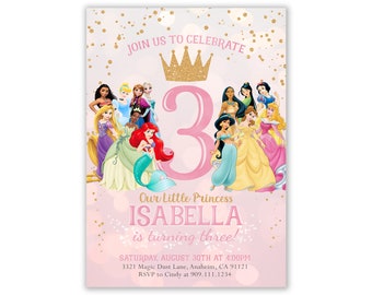 Princess Birthday Invitations, Princesses Invitation, Princess Party, Disney Princess, Royal Celebration, Printables, Personalized, ANY AGE