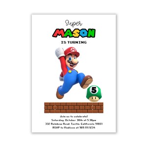 Super Mario Invitation, Mario Birthday Invitation, Super Mario Party, Super Mario Birthday Party, Personalized, Super Mario Theme, Digital