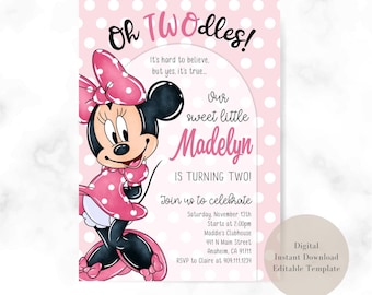 Minnie Mouse 2nd Birthday Invitation, Oh Twoodles! (Digital)