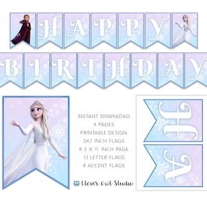 Gefrorene Geburtstagsbanner, Elsa und Anna Banner, Gefrorene Party, Gefrorene Banner zum Ausdrucken, Schneeflocke Blau Banner, Digital, Instant Download, DIY