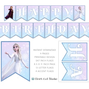 Frozen Birthday Banner, Elsa and Anna Banner, Frozen Party, Frozen Banner Printable, Snowflake Blue Banner, Digital, Instant Download, DIY