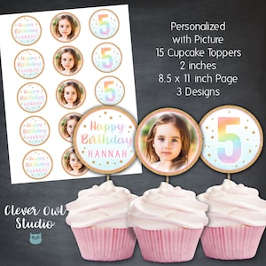 Toppers per cupcake con foto, cerchio fotografico, etichette con foto, toppers per cupcake con foto di facce di compleanno, facce di bambino, divertenti, digitali, personalizzati, QUALSIASI ETÀ