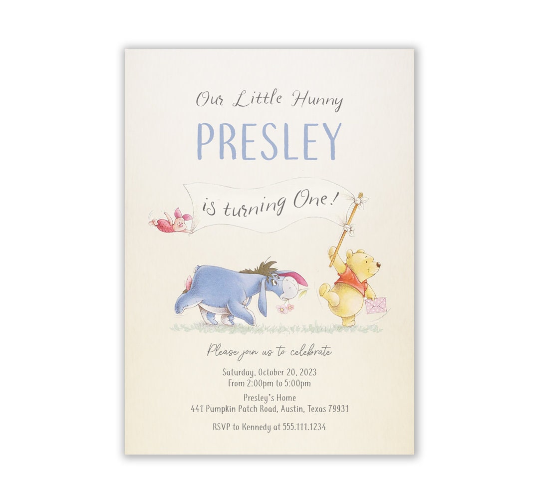 Winnie The Pooh Invitation, Pooh First Birthday Invitation, Winnie The Pooh Birthday, Winnie The Pooh Party, 1st Birthday, Baby Blue Any Age