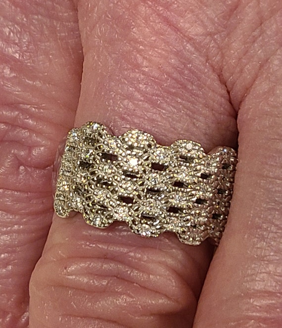 Vintage Unisex White Sapphire Basket Weave Design… - image 1