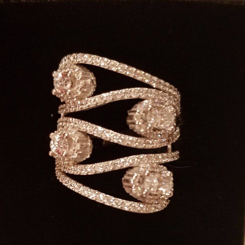 7 Vintage White Topaz Gemstone Sterling Silver Wide Double Band 3 ct Size