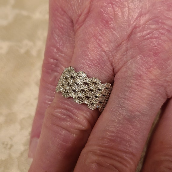 Vintage Unisex White Sapphire Basket Weave Design… - image 7