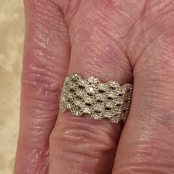 Vintage Unisex White Sapphire Basket Weave Design… - image 6