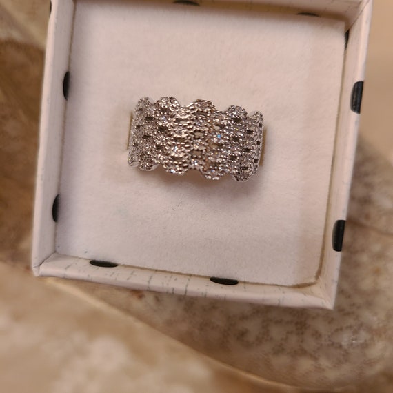 Vintage Unisex White Sapphire Basket Weave Design… - image 3