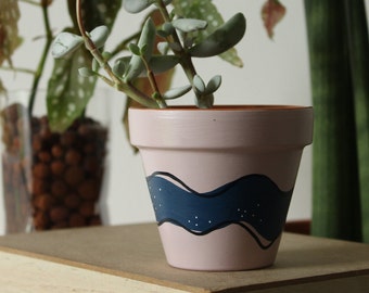 Hand painted terracotta plant pot for houseplants | Customisable pot with drainage and saucers to match | Great plant gift idea