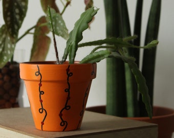 Hand painted terracotta plant pot for houseplants | Customisable pot with drainage and saucers to match | Great plant gift idea