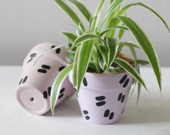 Hand painted terracotta plant pot for houseplants | Customisable pot with drainage and saucers to match | Great plant gift idea