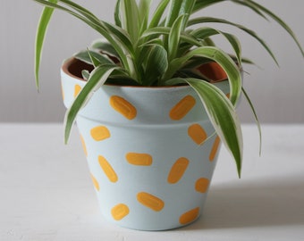 Hand painted terracotta plant pot for houseplants | Customisable pot with drainage and saucers to match | Great plant gift idea